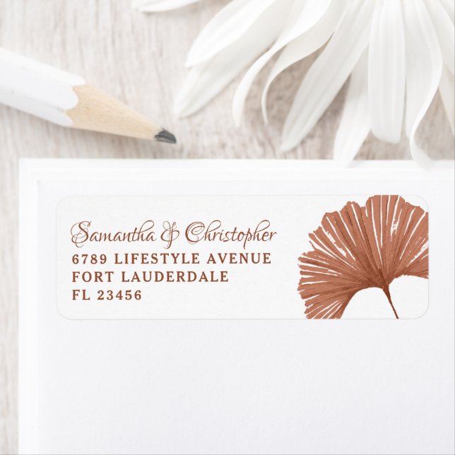 Étiquette Mariage en feuilles de Terracotta Ginkgo (En situation)
