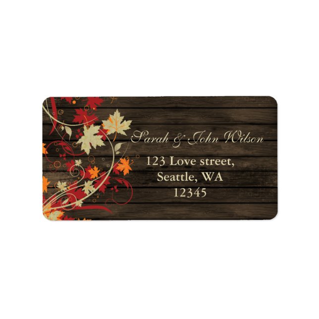 Étiquette Mariage Feuilles d'Automne Bois de Grange (Devant)