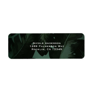 Étiquette Mariage Feuilles Tropicales Chic Vert & Noir