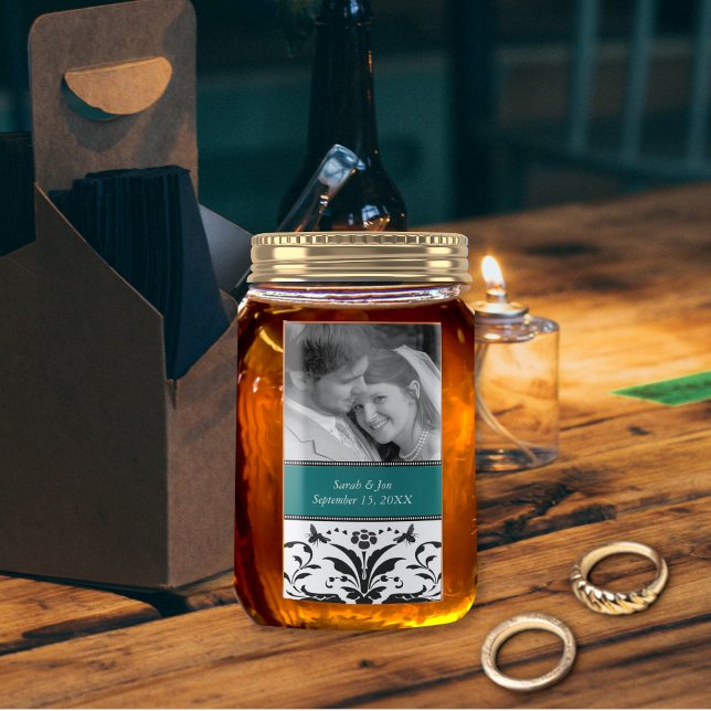 Étiquette Mariage Fiançailles Photo Damask Enregistrer la da (Créateur téléchargé)