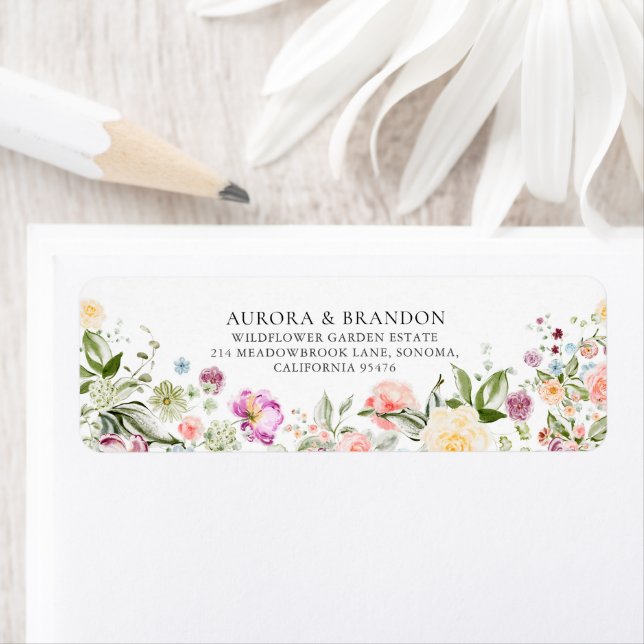 Étiquette Mariage Fleur de Champ à l'Aquarelle Romantique  (En situation)