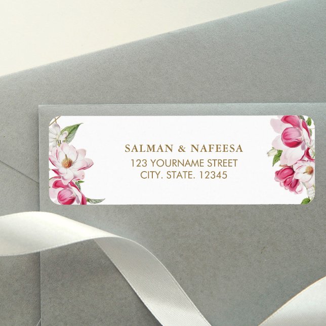 Étiquette Mariage Fleur Rose Or (Créateur téléchargé)