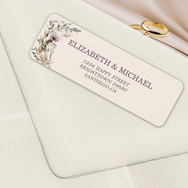 Étiquette Mariage fleur sauvage Élégant Adresse moderne (Créateur téléchargé)