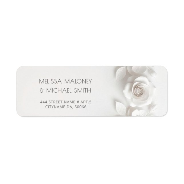 Étiquette Mariage Fleurs Roses 3D Blanches (Devant)