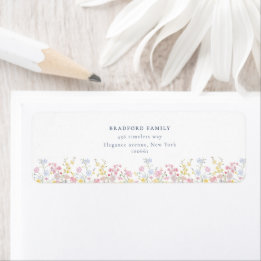 Étiquette Mariage Fleurs Sauvages Bohème Script Bleu Poussié