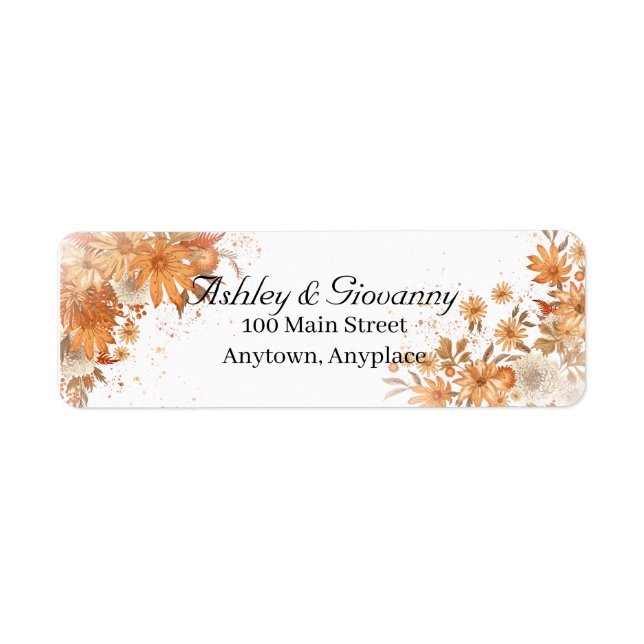 Étiquette Mariage Floral Aquarelle Rustique d'Automne (Devant)