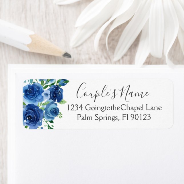 Étiquette Mariage floral bleu bleu marine (En situation)