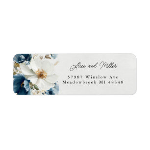 Étiquette Mariage floral bleu et blanc