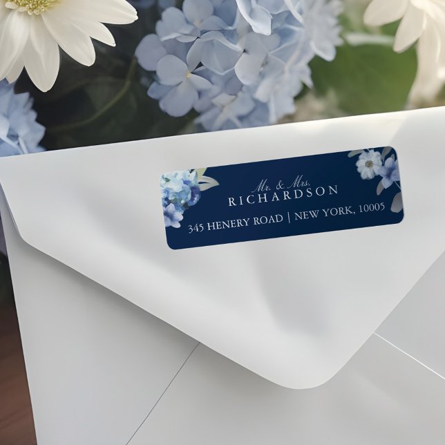 Étiquette Mariage Floral bleu et lavande (French Blue & Lavender Watercolor Floral Wedding Label)
