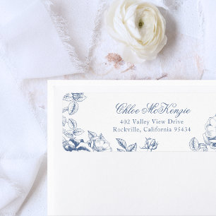 Étiquette Mariage Floral Bleu Poussiéreux Élégant Classique
