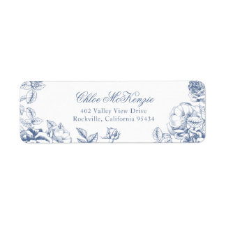 Étiquette Mariage Floral Bleu Poussiéreux Élégant Classique