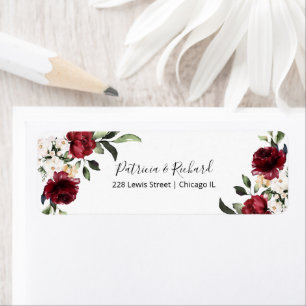 Étiquette Mariage Floral Bourgogne Adresse de retour