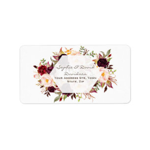 Étiquette Mariage floral de Bourgogne géométrique Marsala