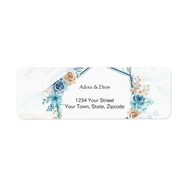 Étiquette Mariage floral élégant bleu beige (Devant)