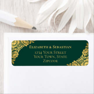 Étiquette Mariage Floral Élégant en Or