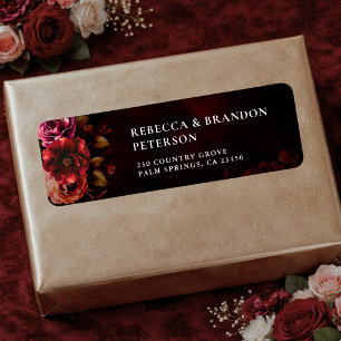 Étiquette Mariage floral élégant rouge noir d'ambiance