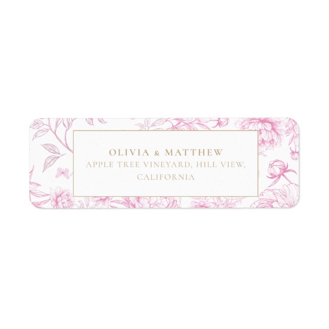 Étiquette Mariage Floral Français Rose (Devant)