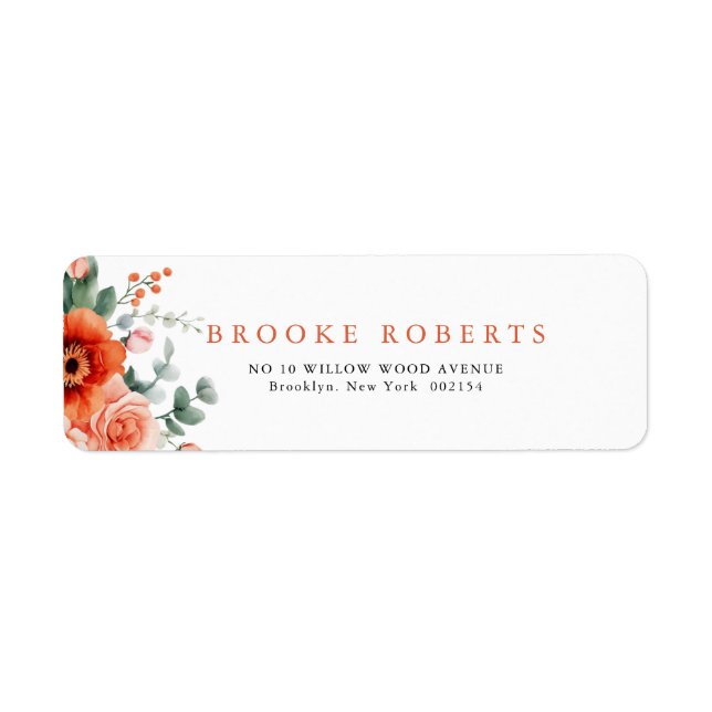 Étiquette Mariage Floral Moderne Orange Clair de Vérone (Devant)