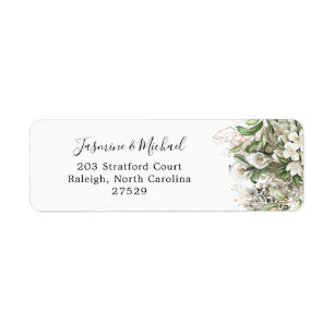 Étiquette Mariage Floral Or Blanc Rustique