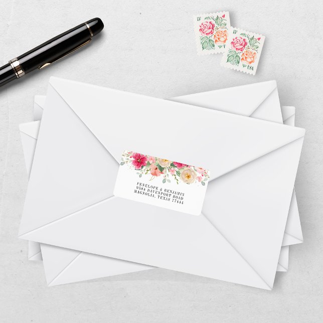Étiquette Mariage Floral Rose Clair Aquarelle Moderne (Créateur téléchargé)
