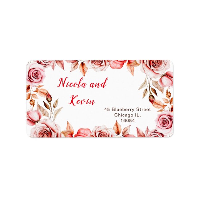 Étiquette Mariage Floral Roses Rouges (Devant)