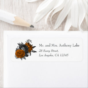 Étiquette Mariage Floral Vintage Noir et Orange