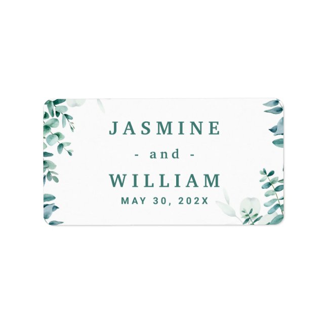 Étiquette Mariage Frameborder Carré Eucalyptus vert (Devant)