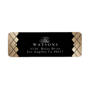 Étiquette Mariage Gatsby d'or noir géométrique