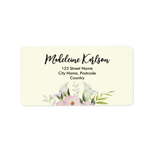 Étiquette Mariage Gentle White Calla Lily Roses Adresse (Devant)