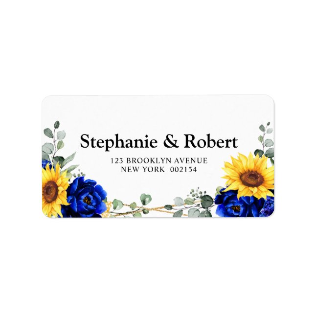 Étiquette Mariage géométrique Royal Blue Rustic Sunflower (Devant)