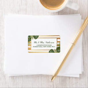 Étiquette Mariage Gold Foil & Green Palm Leaf Beach