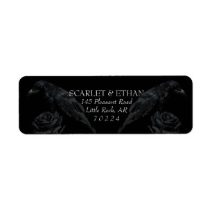 Étiquette Mariage Gothique Noir Floral Corbeau & Rose