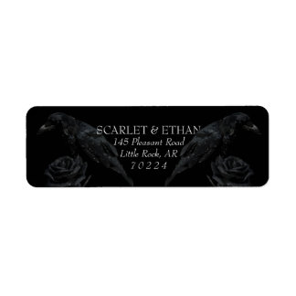 Étiquette Mariage Gothique Noir Floral Corbeau & Rose