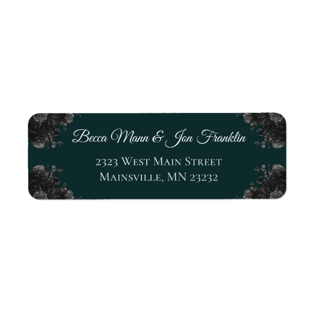 Étiquette Mariage gothique Rose vert foncé gris noir (Devant)