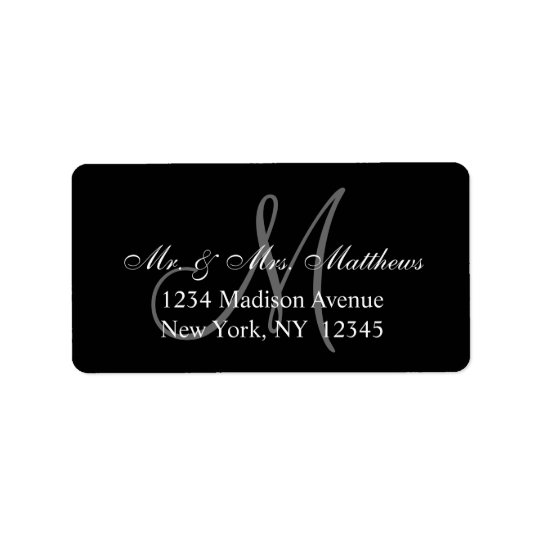 Étiquette Mariage gris noir élégant de monogramme