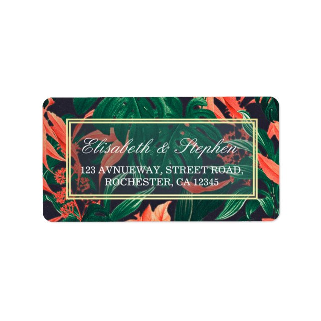 Étiquette Mariage hawaïen moderne Tropical Floral Gold Frame (Devant)