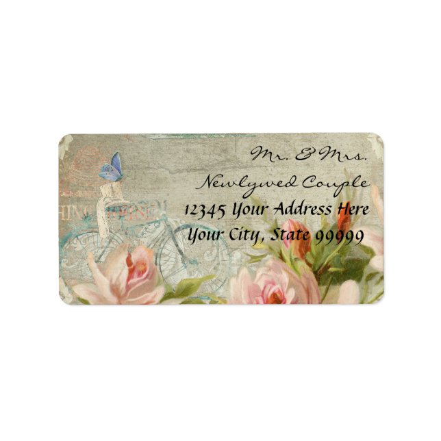 Étiquette Mariage Hipster Bicycle Rose Rustic Wood Cottage (Devant)