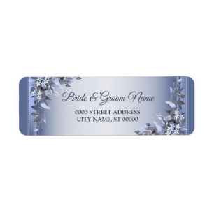 Étiquette Mariage Marine Blue Floral Argent Adresse de retou