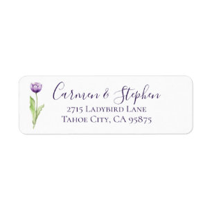 Étiquette Mariage minimaliste de tulipe simple violet profon