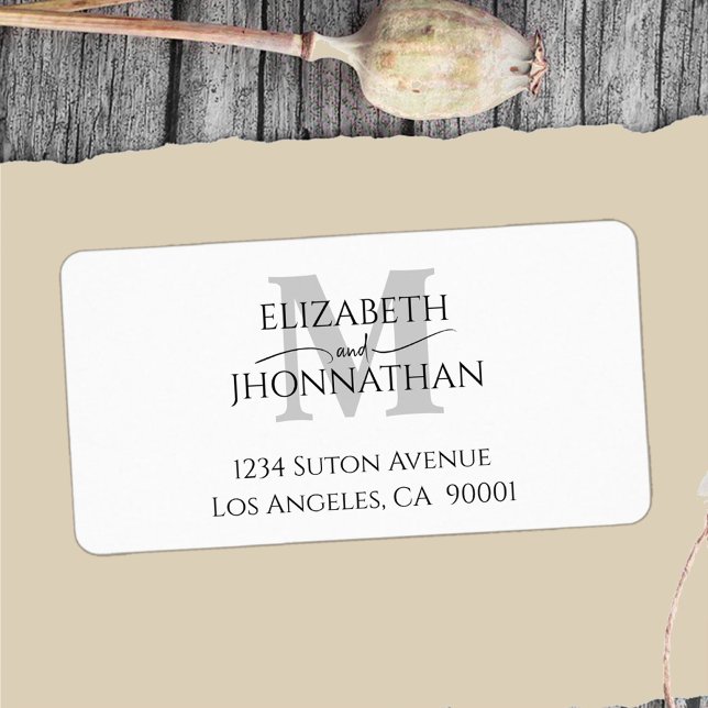 Étiquette Mariage minimaliste moderne gris monogramme (Créateur téléchargé)