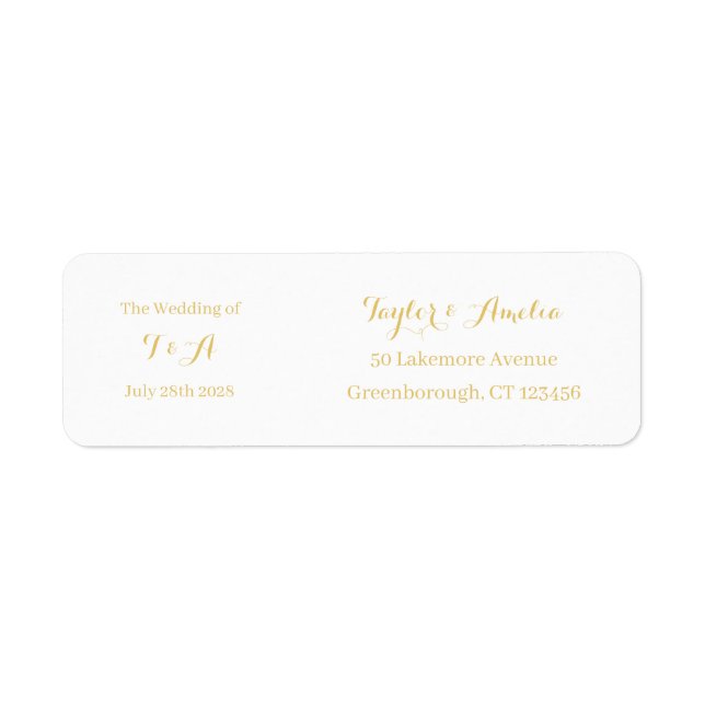 Étiquette Mariage Modern Minimal Gold Adresse de retour (Devant)