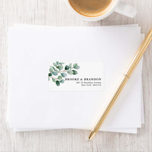 Étiquette Mariage Moderne au feuillage d'eucalyptus (En situation)