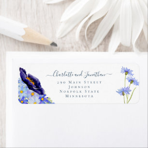 Étiquette Mariage Moderne Bleu aux Fleurs Sauvages