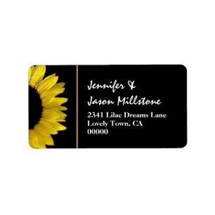 Étiquette Mariage moderne gai de tournesol jaune et noir