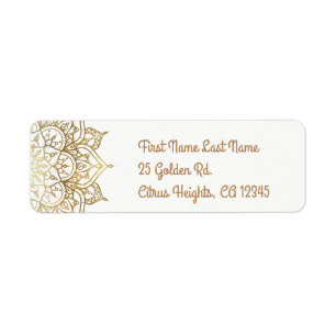 Étiquette Mariage Moderne Glamour Blanc Mandala Doré