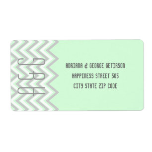 Étiquette Mariage moderne gris chevron, vert menthe