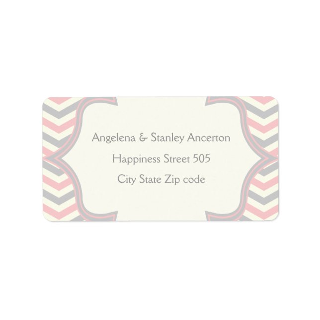 Étiquette mariage moderne rose, gris chevron (Devant)