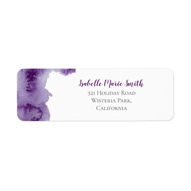 Étiquette Mariage Moderne Violet Peinture Aquarelle Éclabous (Devant)