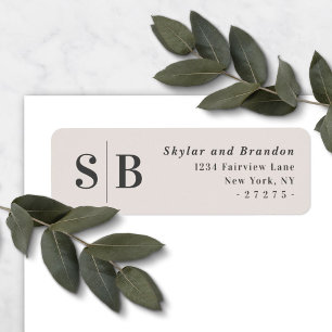 Étiquette Mariage Monogrammé de l'Écru blanc off Adresse de