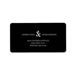 Étiquette Mariage Monogramme Éditorial Noir Moderne